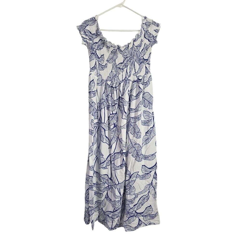 Purple Rain Off Shoulder Midi Dress 3x Womens Plus Size White Blue Floral Beachy